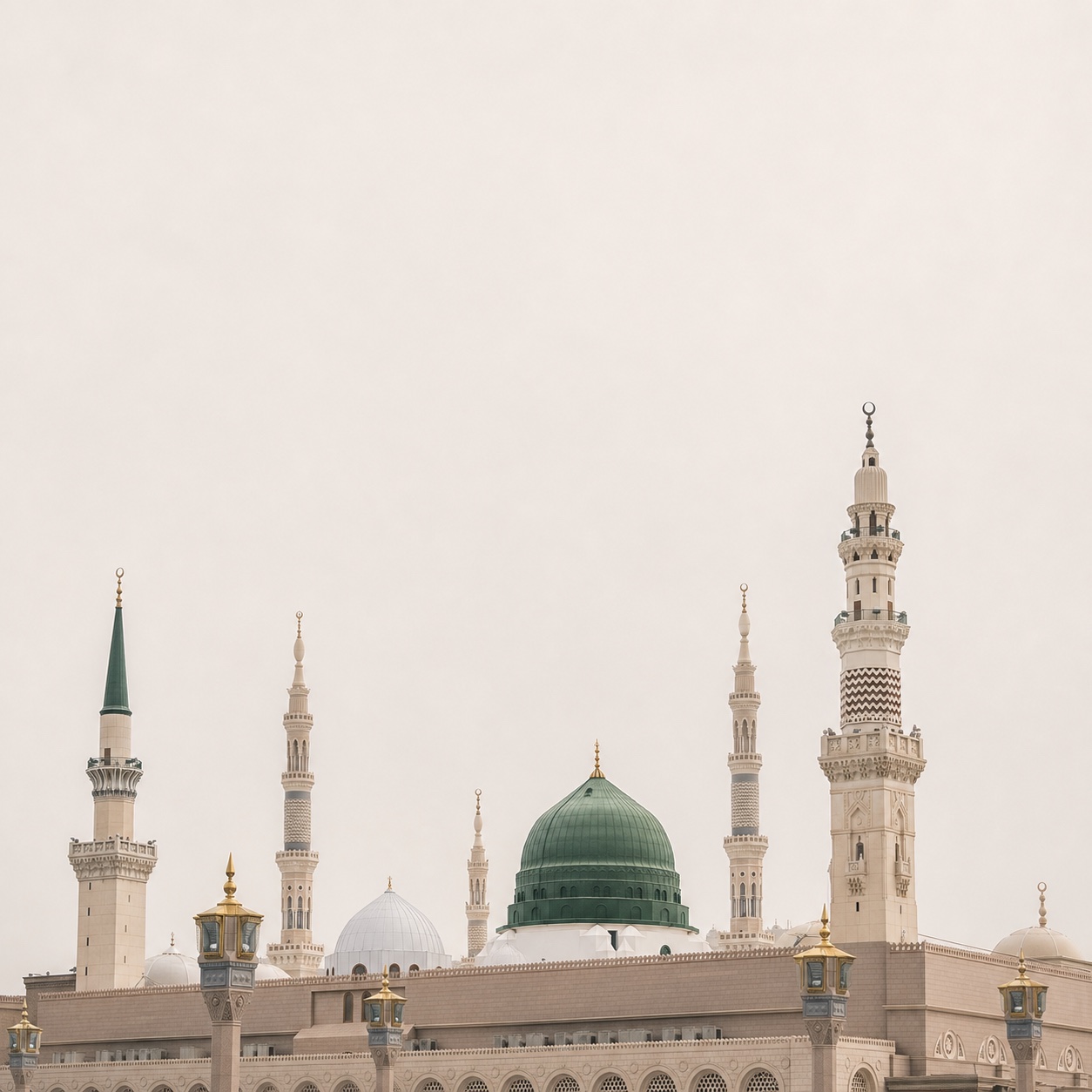 The Prophet’s Mosque in Madinah beneath an open sky